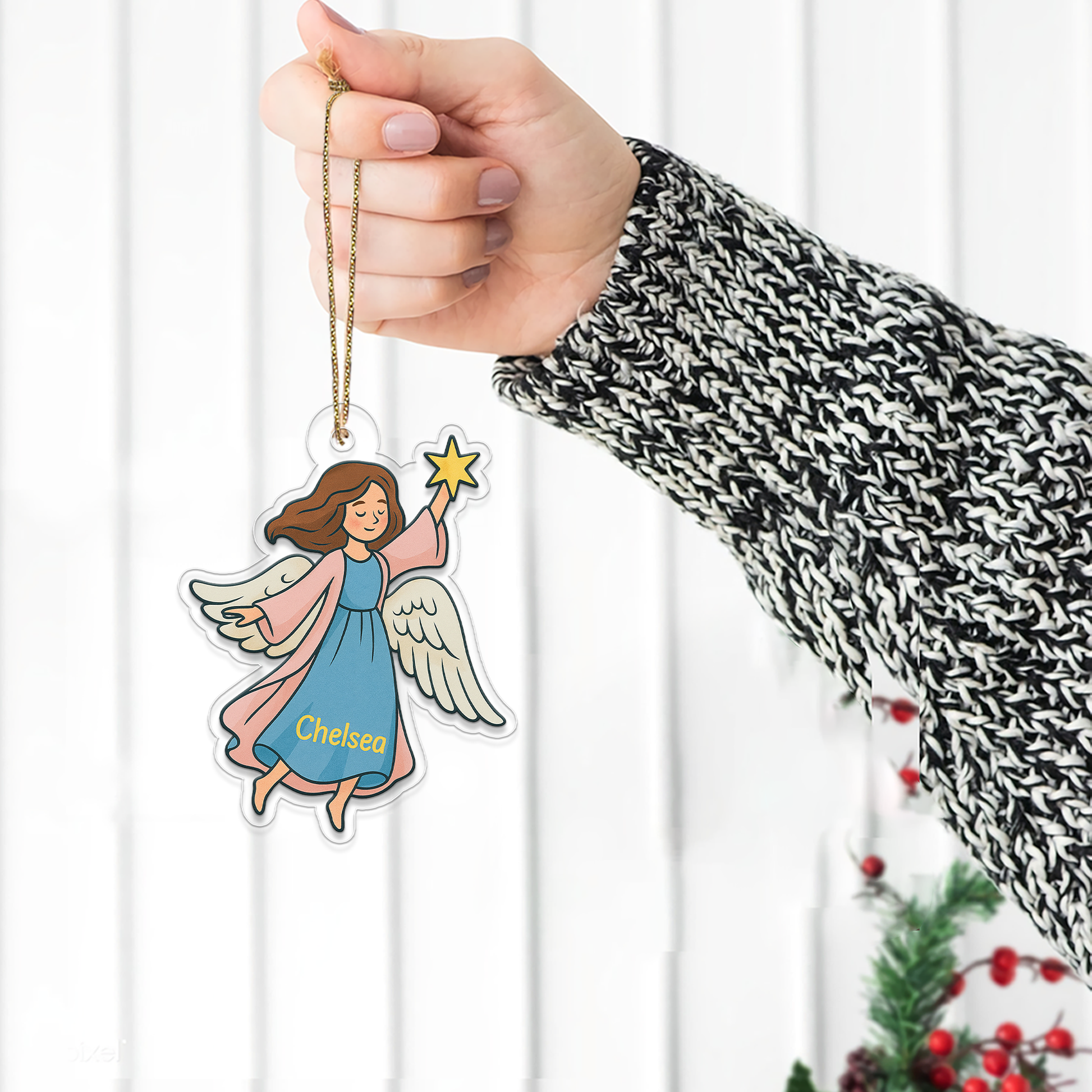Personalized Angel With Star Ornament, Custom Name Christmas Ornament, Baptism Gift, Nativity Ornament, Christmas Home Decor, Xmas Gift