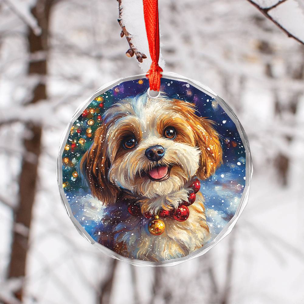 Beautiful Havanese Dog Christmas Night Design 3 Glass Ornament