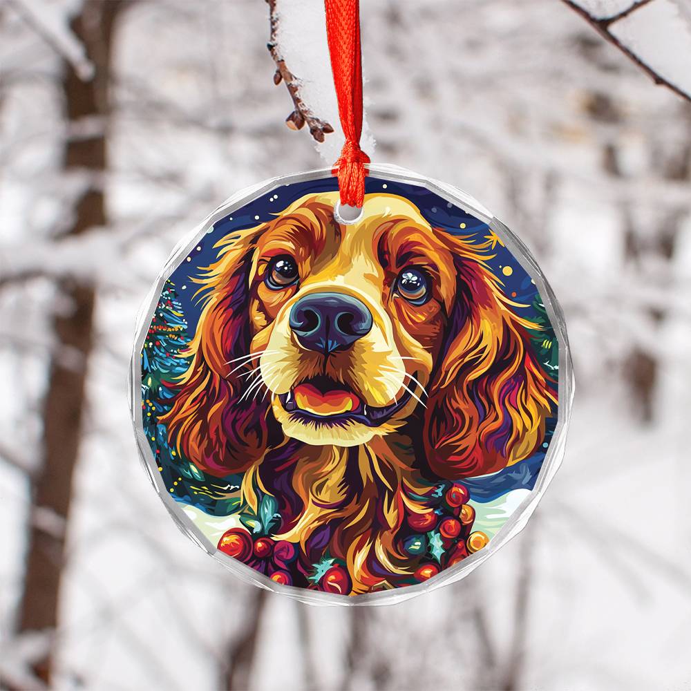 Beautiful Cocker Spaniel Dog Christmas Night Design 1 Glass Ornament