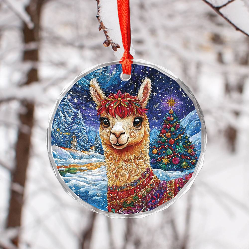 Beautiful Angus Alpaca Christmas Night Design 1 Glass Ornament