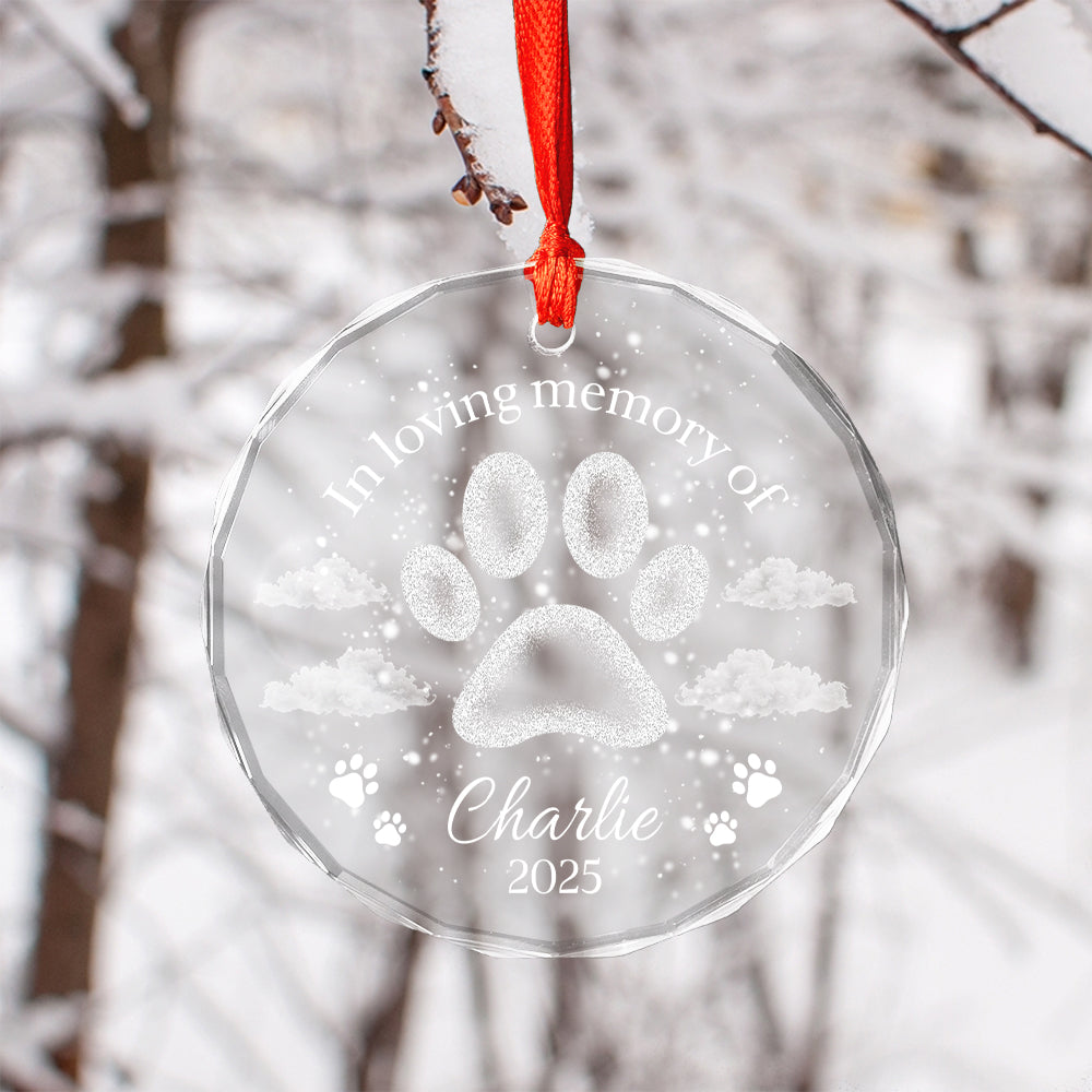 Personalize Pet Paw Glass Ornament 2