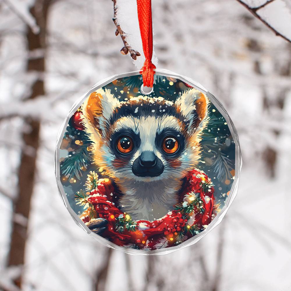 Beautiful Angus Lemur Christmas Night Design 1 Glass Ornament