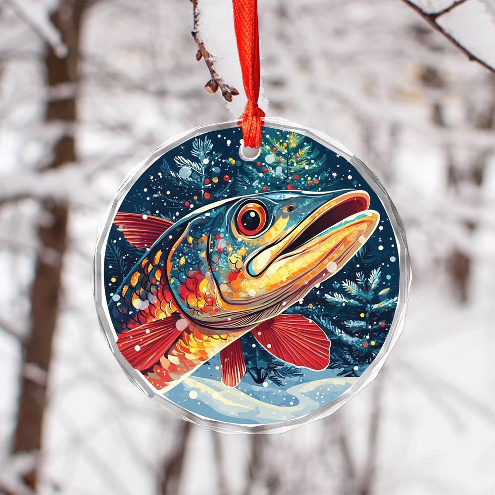 Beautiful Angus Wahoo Fish Christmas Night Design 1 Glass Ornament