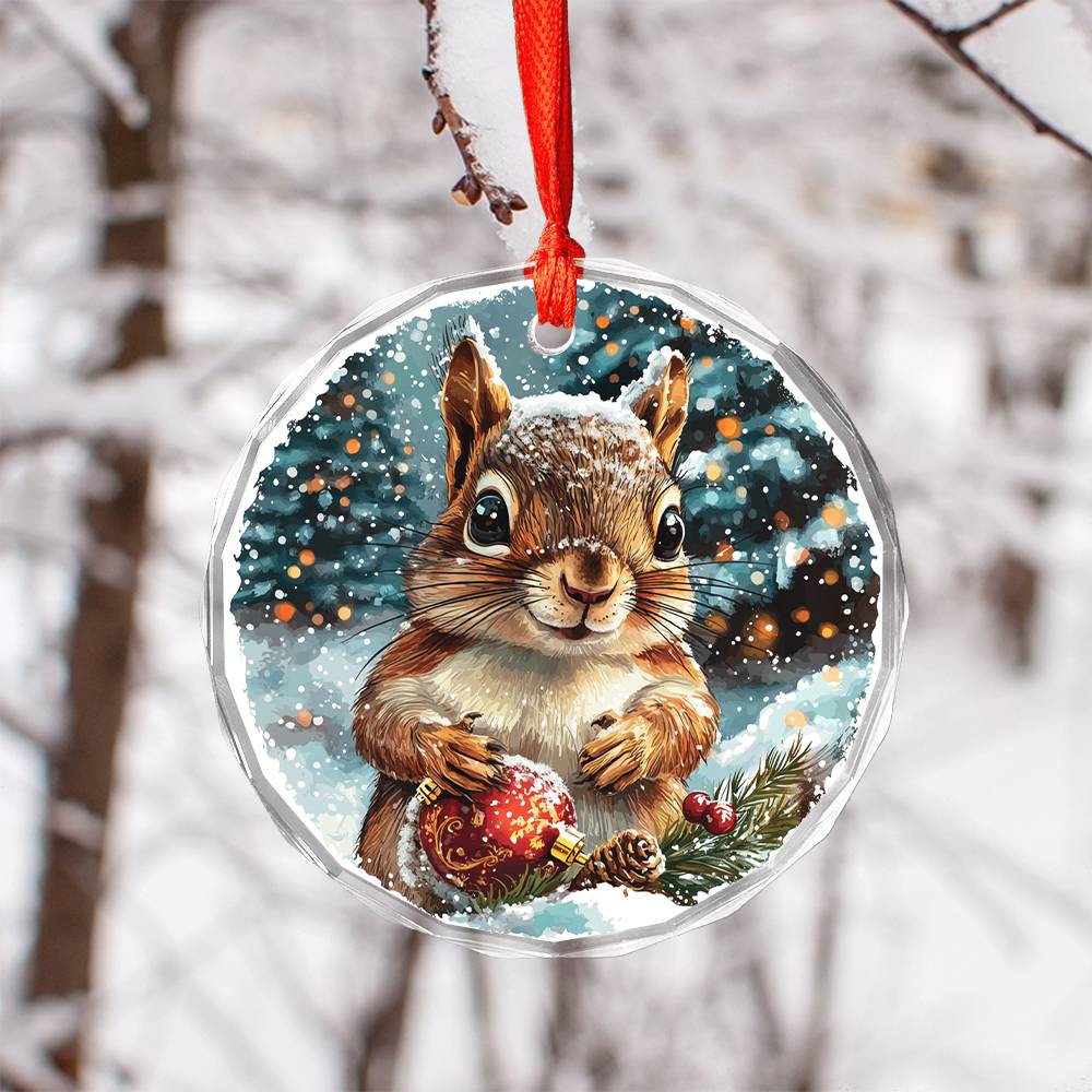 Beautiful Angus Squirrel Christmas Night Design 4 Glass Ornament