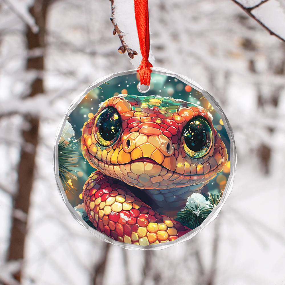 Beautiful Angus Snake Christmas Night Design 3 Glass Ornament