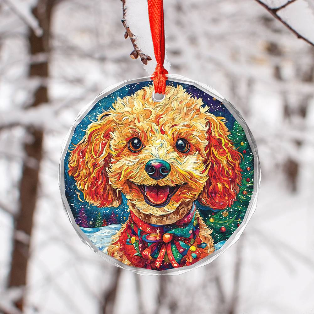 Beautiful Angus Poodle Dog Christmas Night Design 2 Glass Ornament