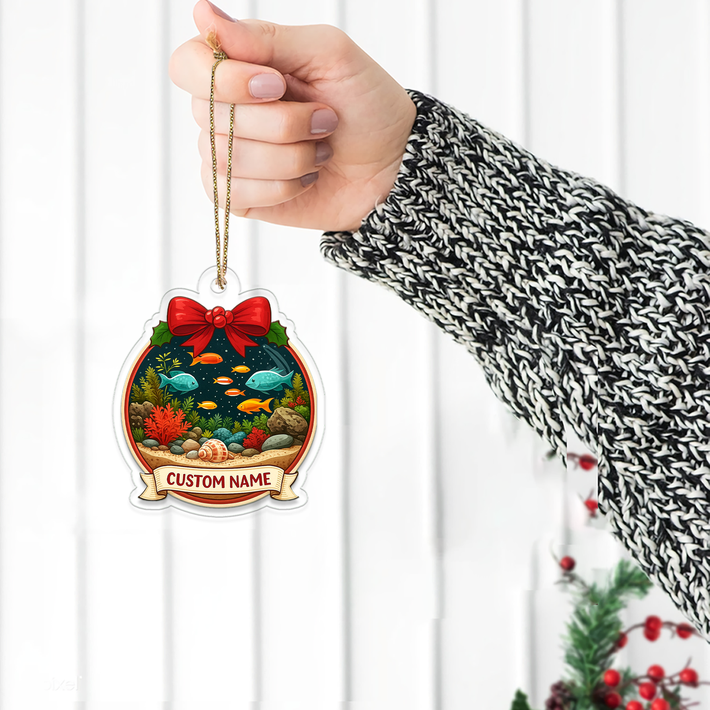 Personalized Aquarium Christmas Ornament, Custom Name Christmas Tree Ornament, Love Fish Ornament, Aquarium Ornament Gift