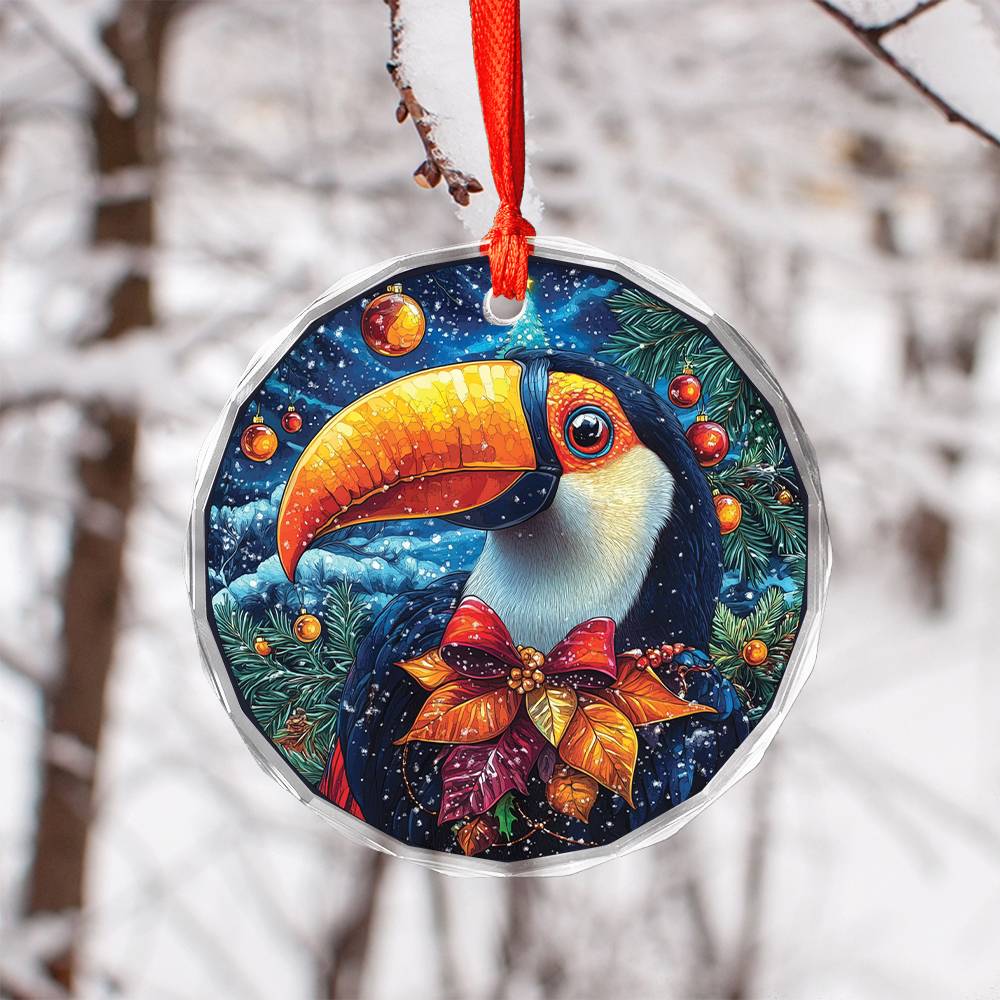Beautiful Toucan Christmas Night Design 4 Glass Ornament