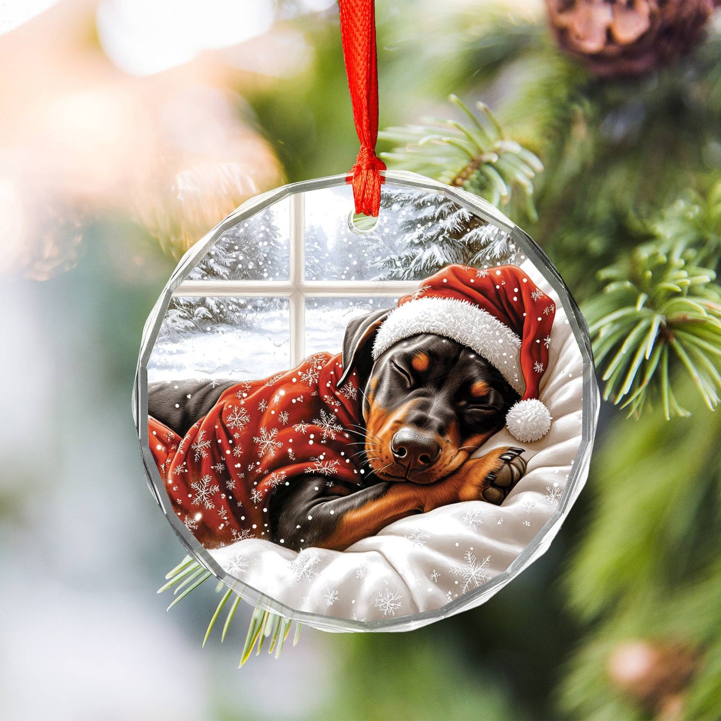 Doberman Pinscher Dog Sleeping In Bed Design 1