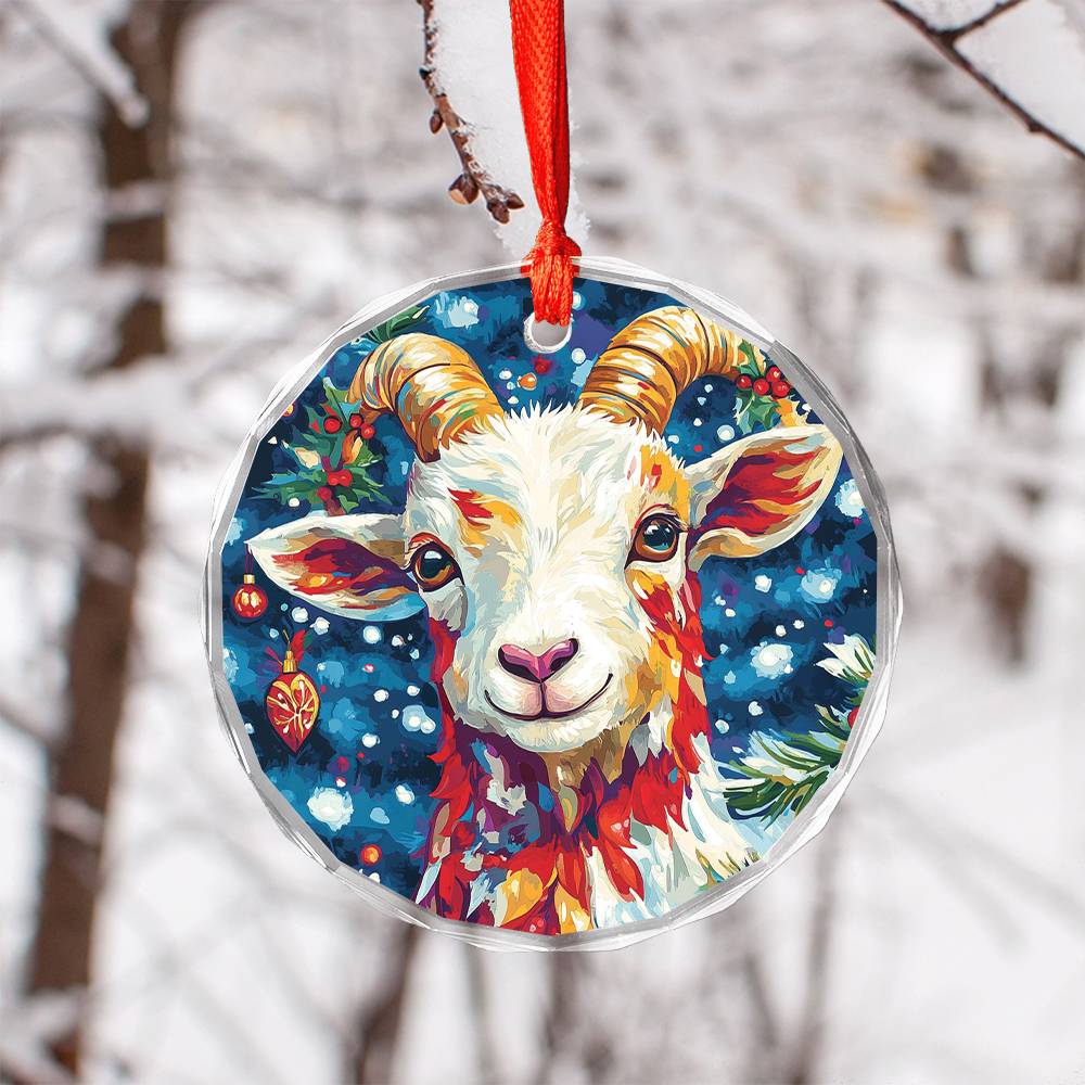 Beautiful Goat Christmas Night Design 1 Glass Ornament