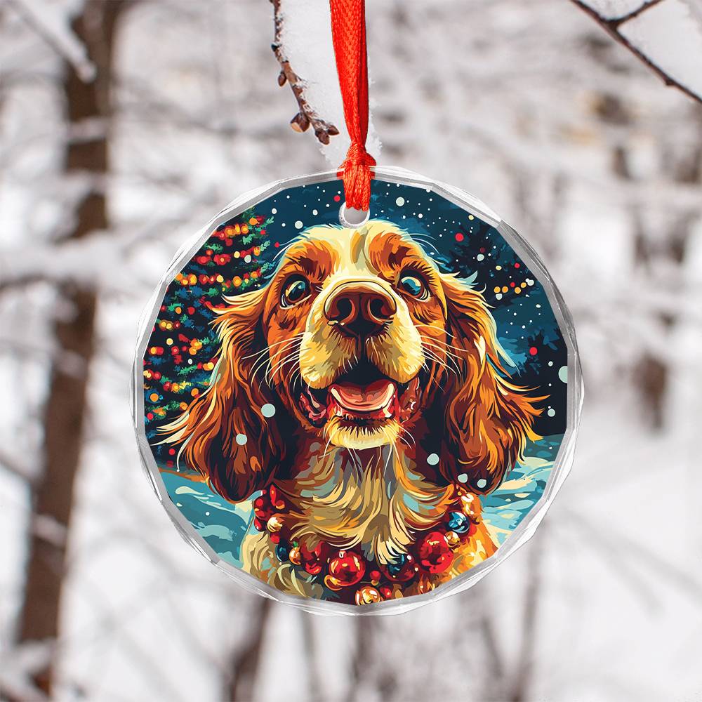 Beautiful English Cocker Spaniel Dog Christmas Night Design 2 Glass Ornament