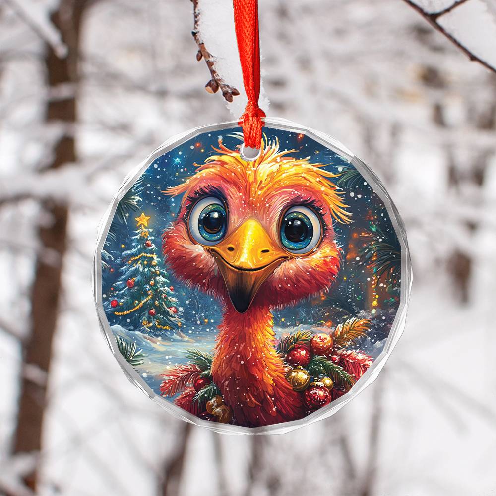 Beautiful Flamingo Christmas Night Design 3 Glass Ornament
