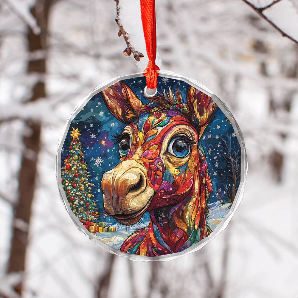Beautiful Angus Mule Christmas Night Design 2 Glass Ornament