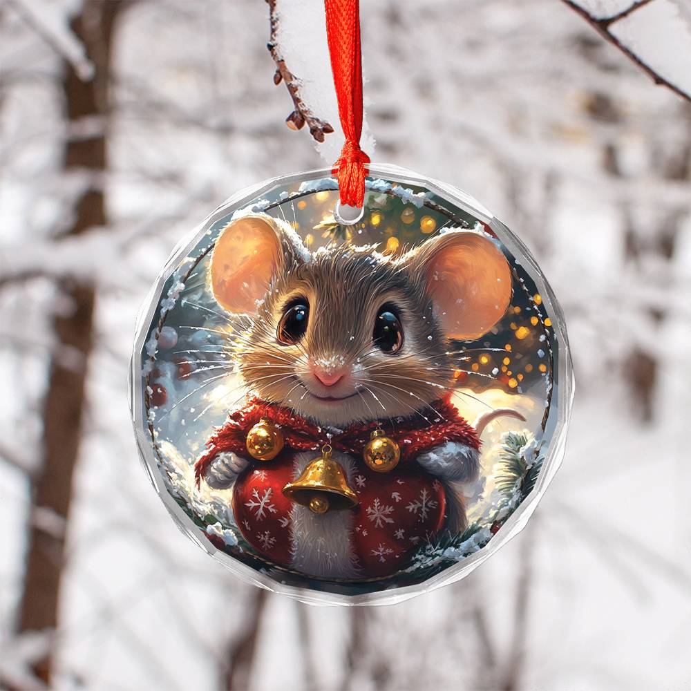 Beautiful Angus Mice Christmas Night Design 3 Glass Ornament