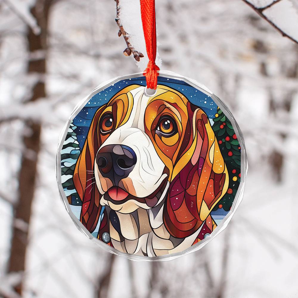 Beautiful Bassett Hound Dog Christmas Night Design 4 Glass Ornament
