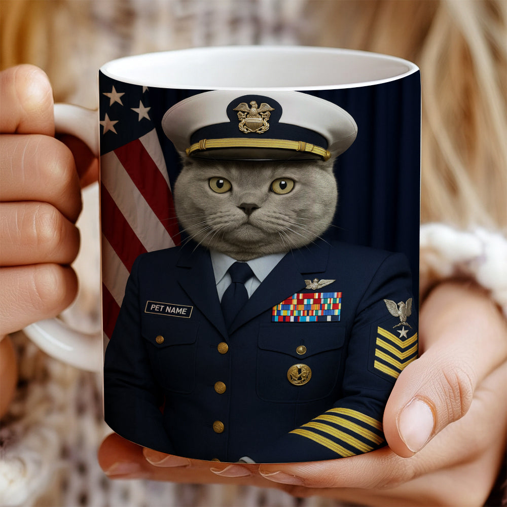 Custom Cat Photo Us Navy Mug _ Gift For Cat Lovers