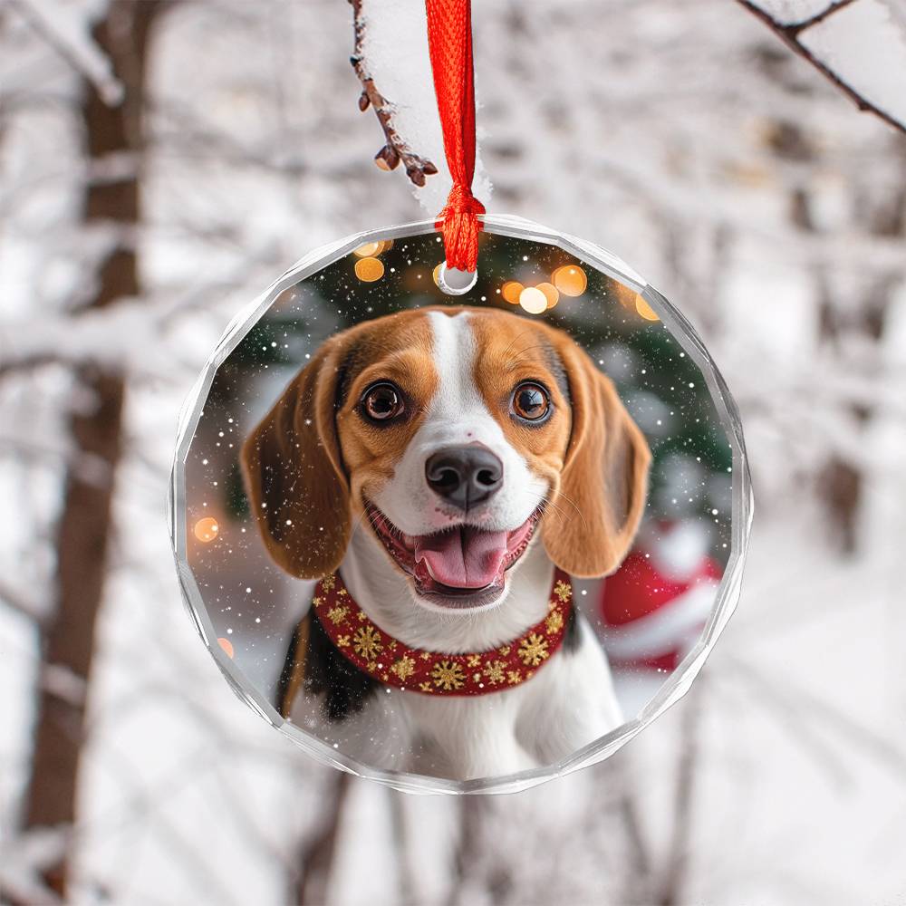 Beautiful Angus Beagle Dog Christmas Night Design 1 Glass Ornament