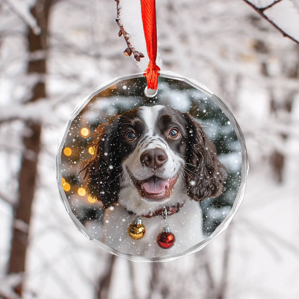 Beautiful English Springer Spaniel Dog Christmas Night Design 4 Glass Ornament