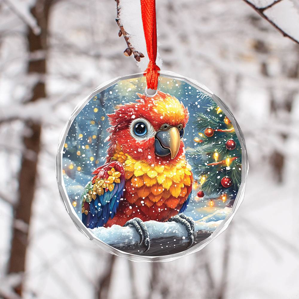 Beautiful Parrot Christmas Night Design 4 Glass Ornament