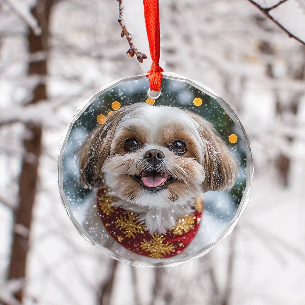 Beautiful Angus Shih Tzu Dog Christmas Night Design 1 Glass Ornament