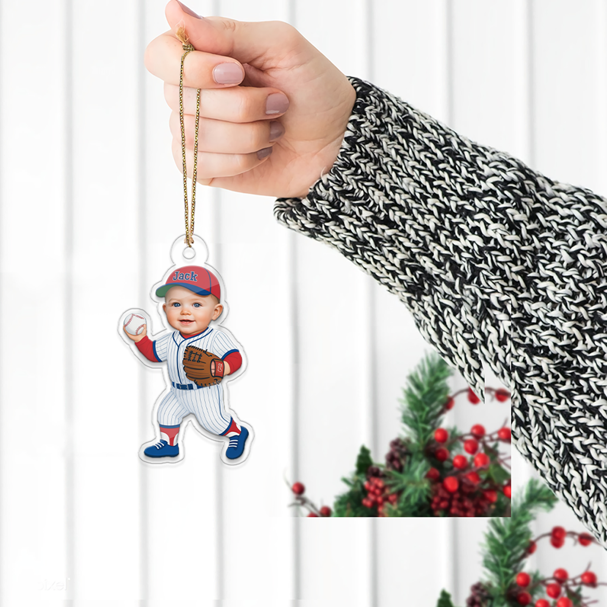Custom Photo Baby Baseball Ornament, Personalized Baby Baseball Keepsake, Engraved Baseball Gift, Custom Photo Gift