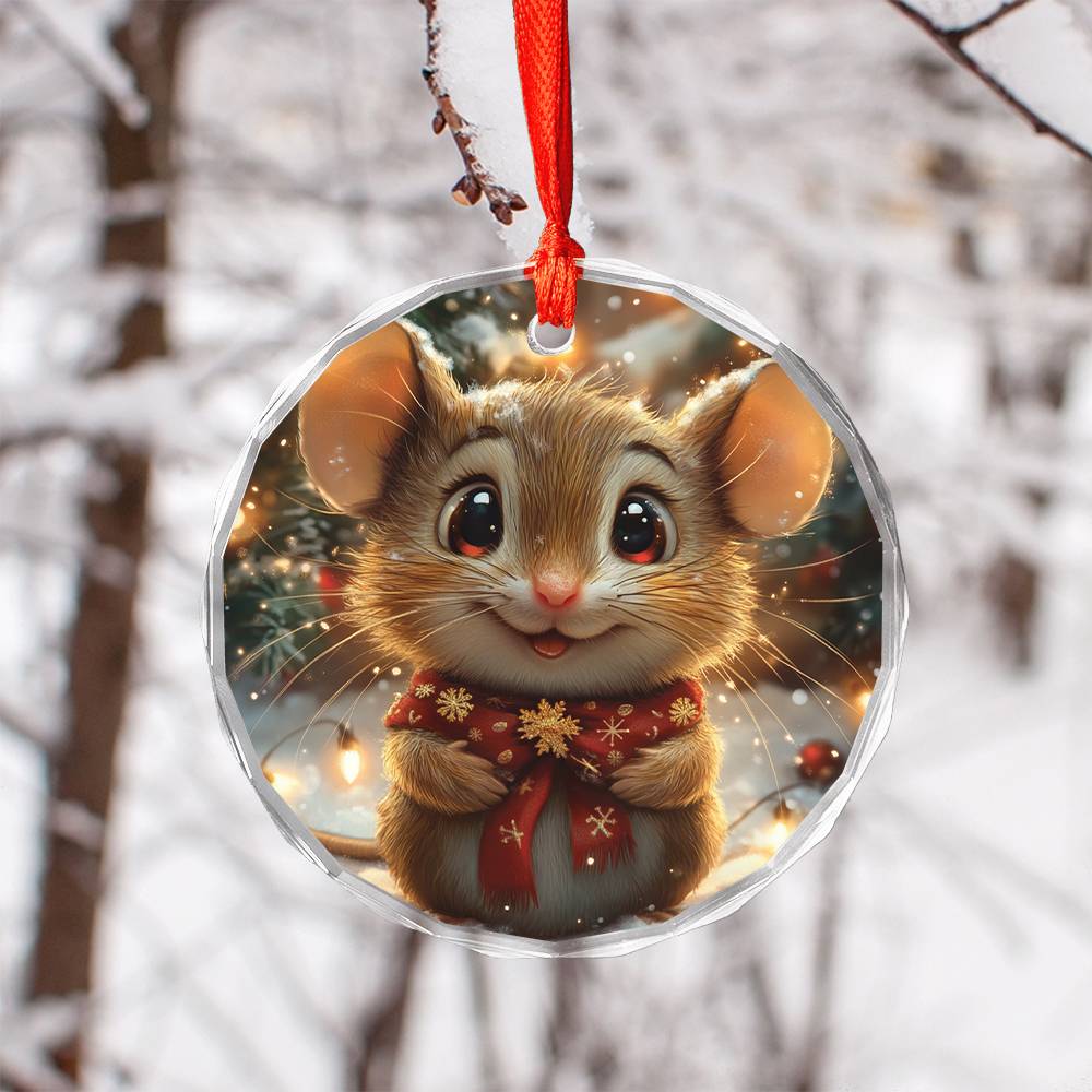 Beautiful Angus Mice Christmas Night Design 2 Glass Ornament