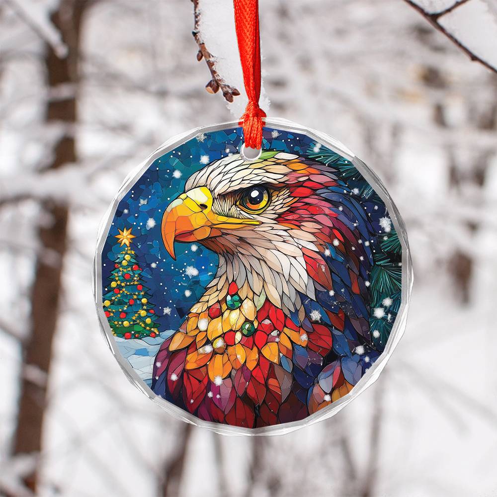Beautiful Eagle Christmas Night Design 3 Glass Ornament