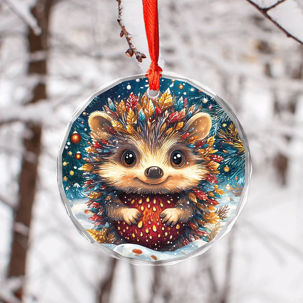 Beautiful Angus Hedgehog Christmas Night Design 2 Glass Ornament