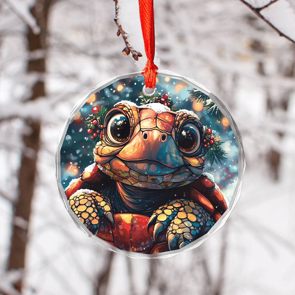 Beautiful Tortoise Christmas Night Design 3 Glass Ornament