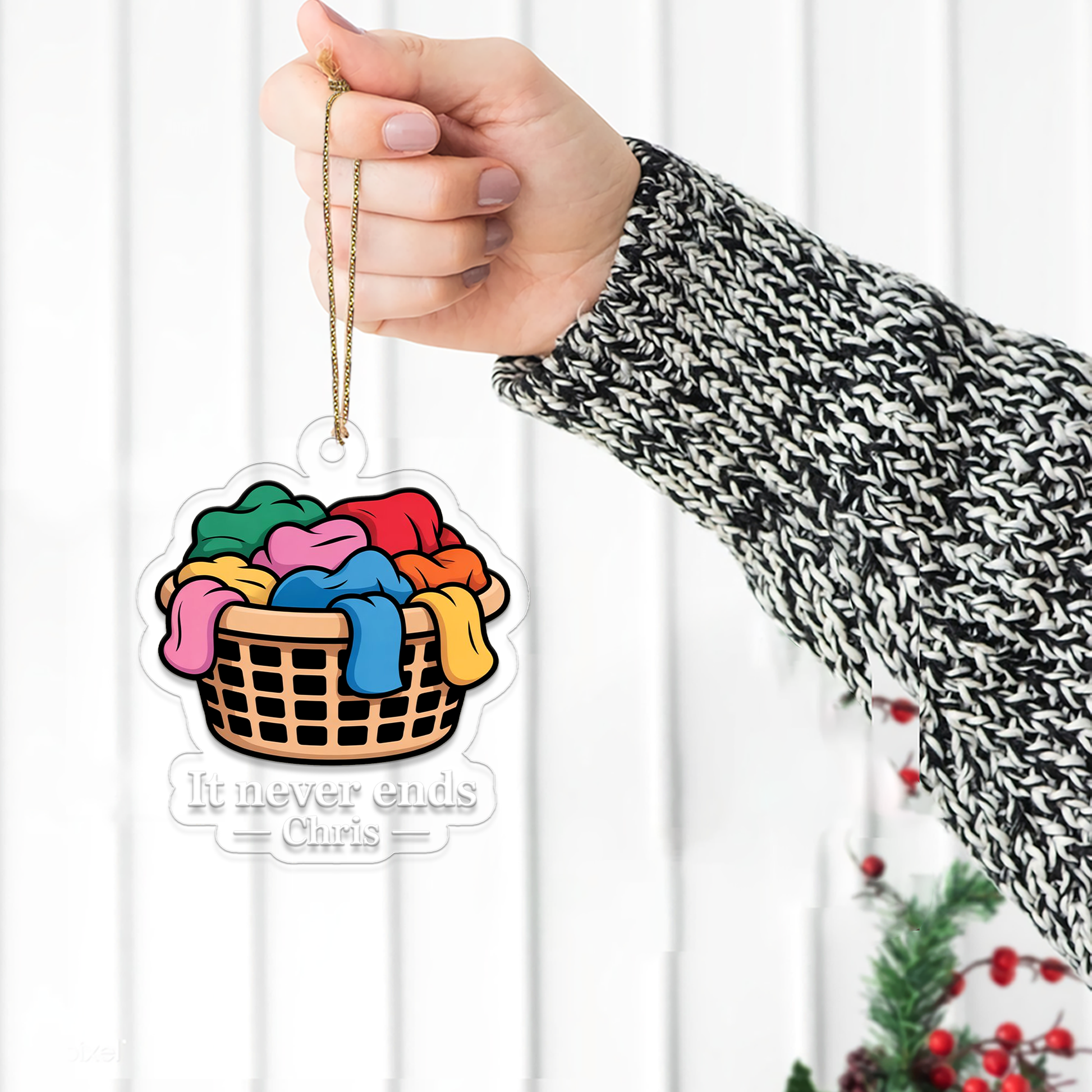 Personalized The Laundry Never Ends Ornament, Christmas Decor, Custom Washing Ornament, Laundry Christmas Keepsake