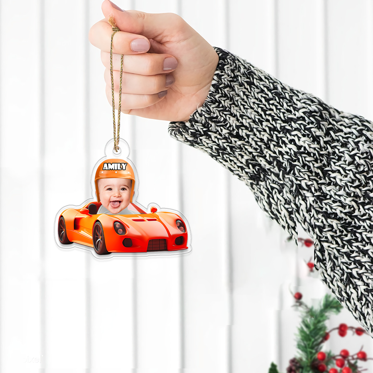 Custom Photo Baby With Car Xmas