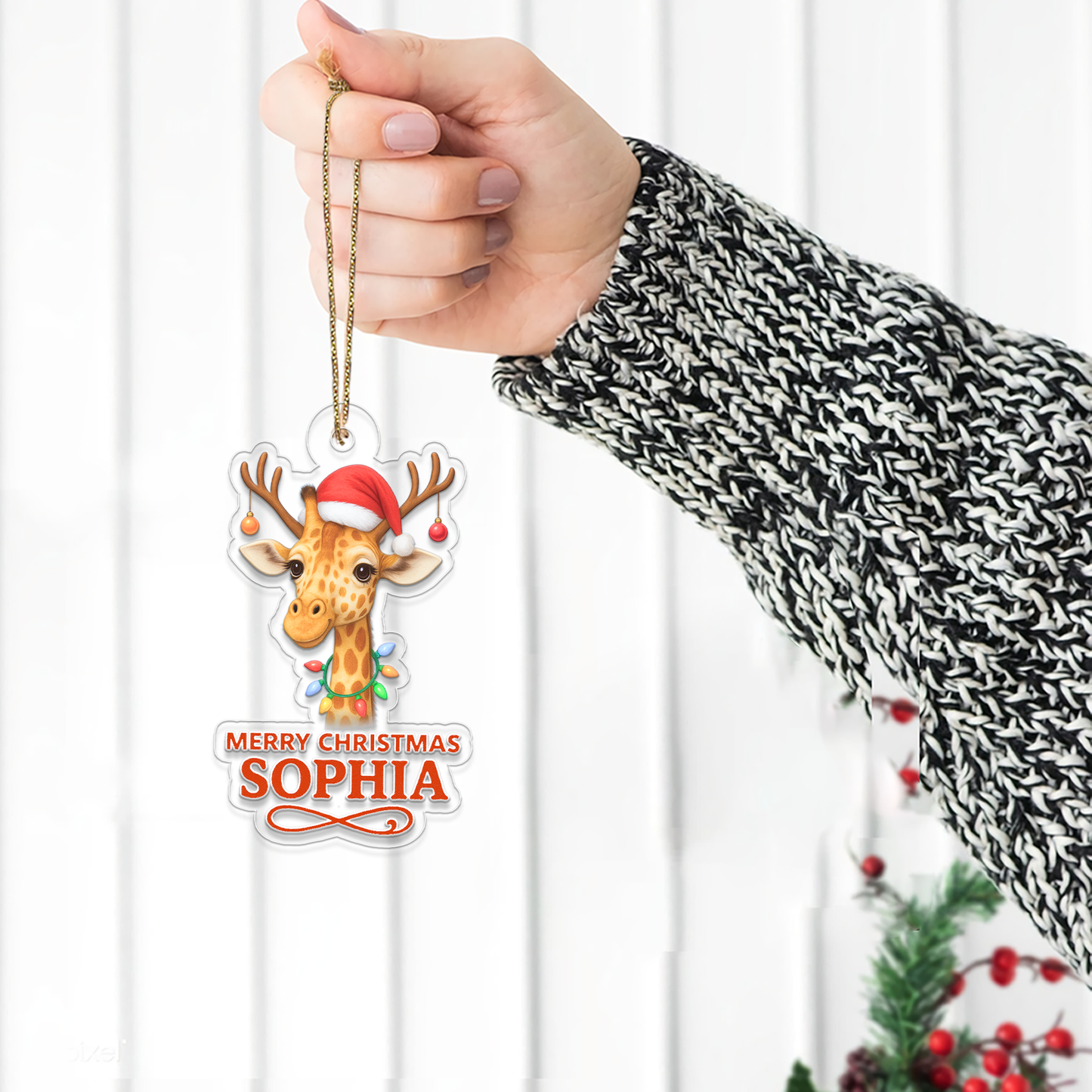 Custom Name Giraffe Merry Christmas2