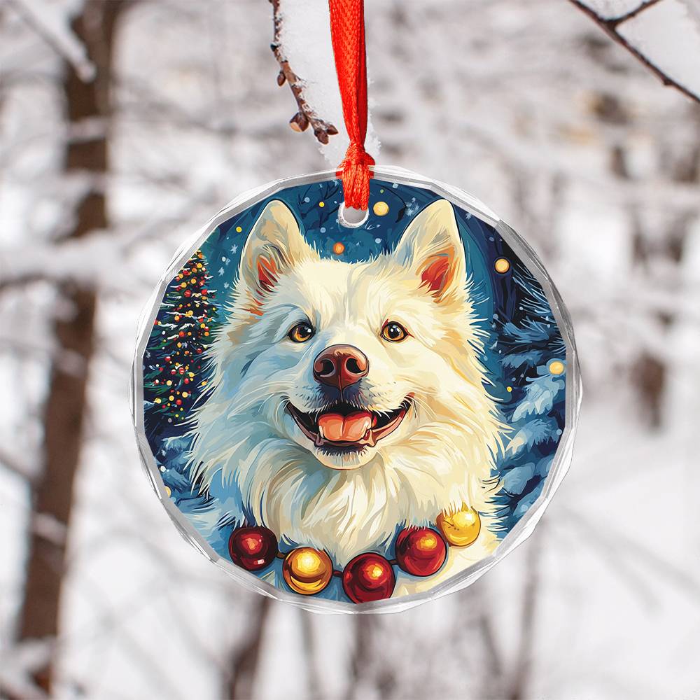 Beautiful Samoyed Dog Christmas Night Design 1 Glass Ornament