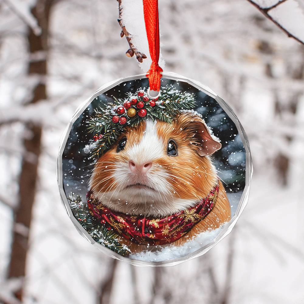 Beautiful Guinea Pig Christmas Night Design 4 Glass Ornament