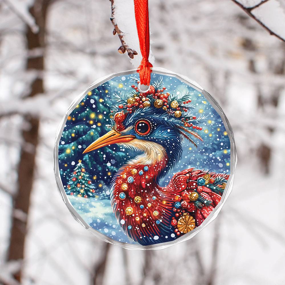 Beautiful Heron Christmas Night Design 2 Glass Ornament