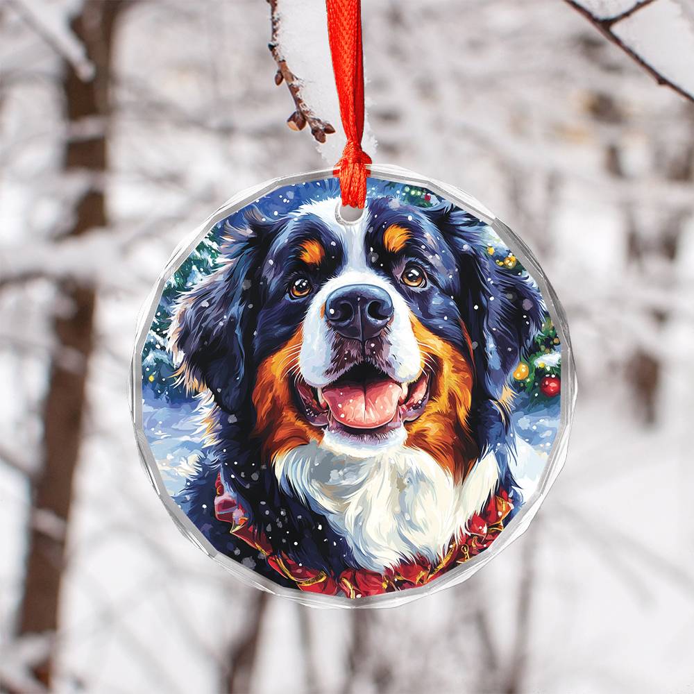 Beautiful Angus Bernese Mountain Dog Christmas Night Design 4 Glass Ornament