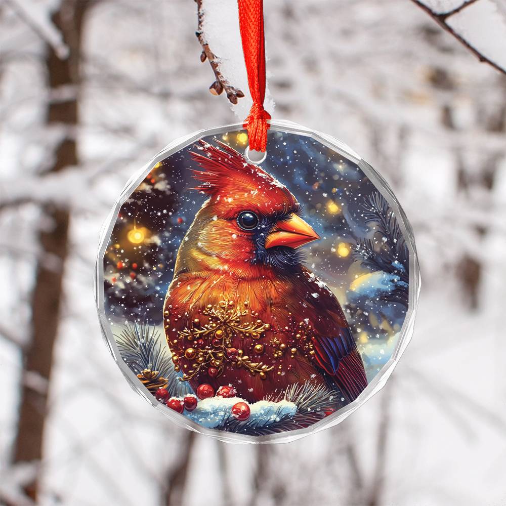 Beautiful Cardinal Christmas Night Design 1 Glass Ornament