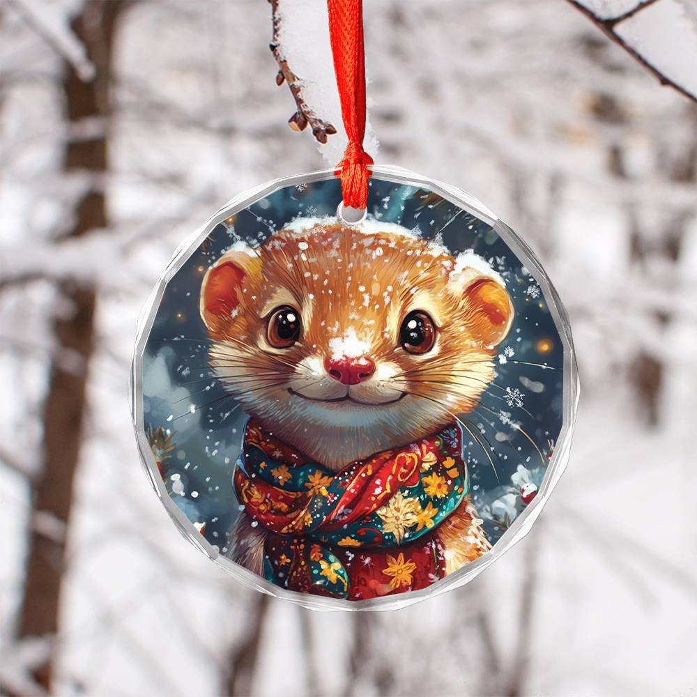 Beautiful Angus Weasel Christmas Night Design 2 Glass Ornament