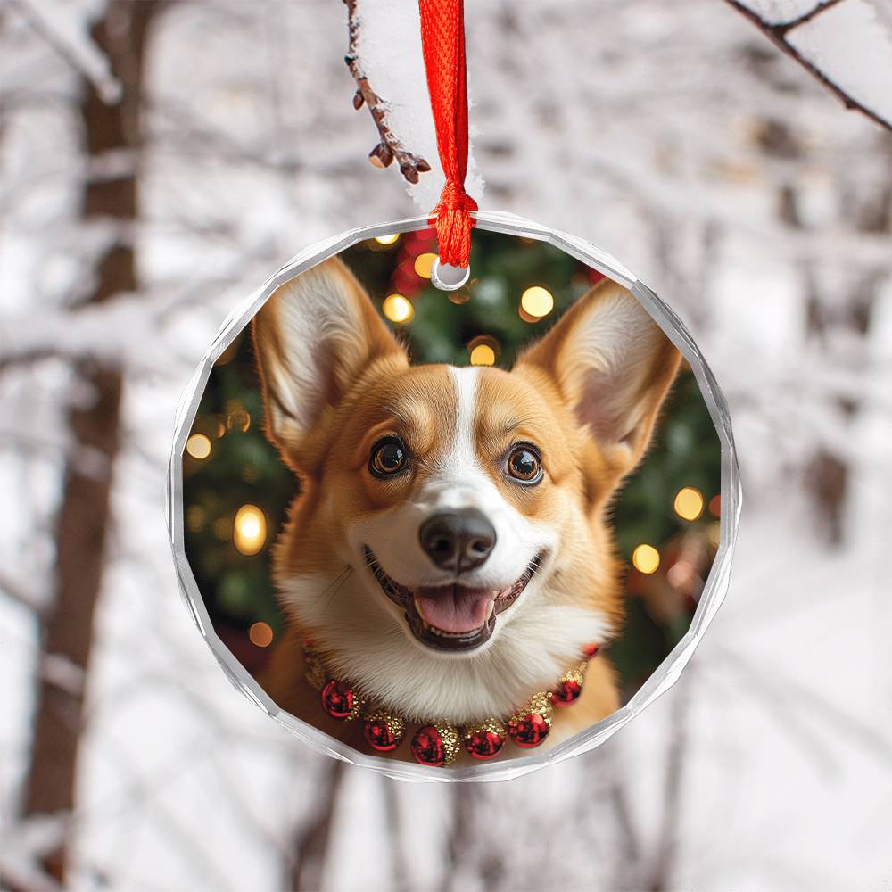 Beautiful Angus Corgi Dog Christmas Night Design 2 Glass Ornament