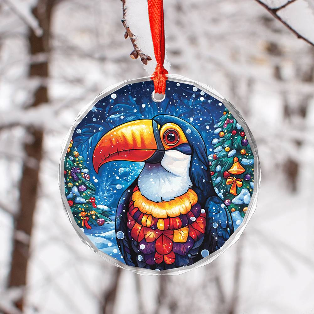 Beautiful Toucan Christmas Night Design 3 Glass Ornament
