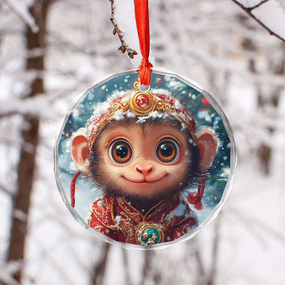 Beautiful Angus Monkey Christmas Night Design 4 Glass Ornament