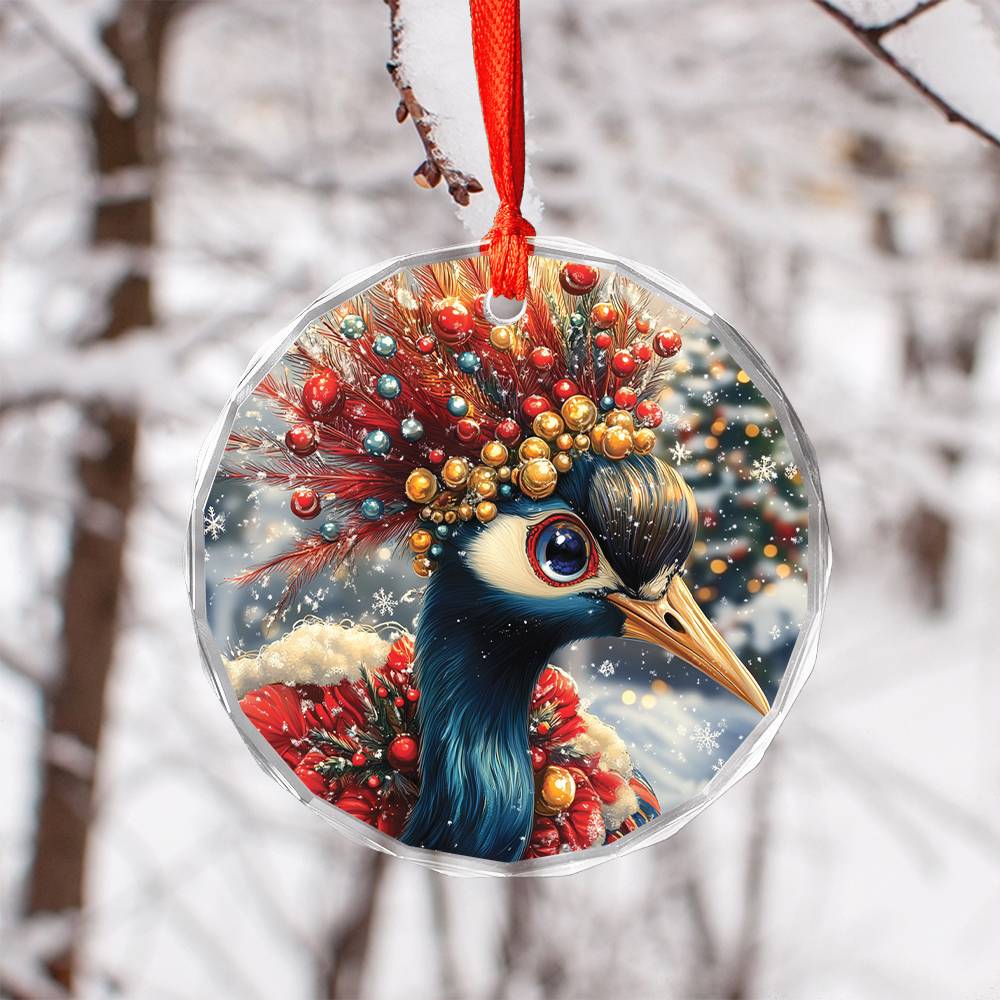 Beautiful Crane Christmas Night Design 2 Glass Ornament