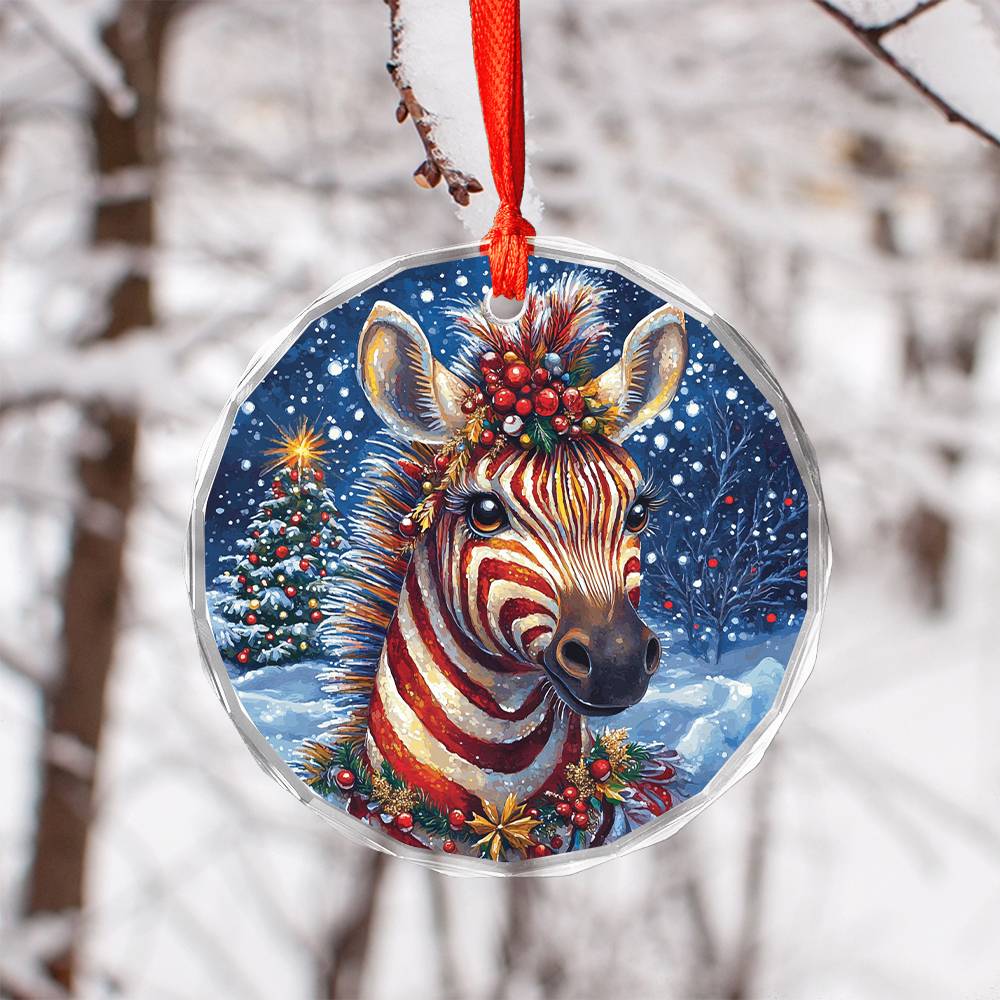 Beautiful Zebra Christmas Night Design 3 Glass Ornament