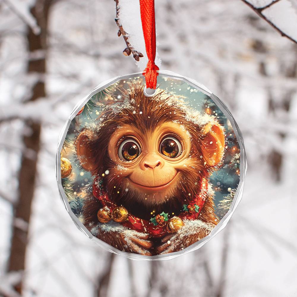 Beautiful Angus Monkey Christmas Night Design 3 Glass Ornament