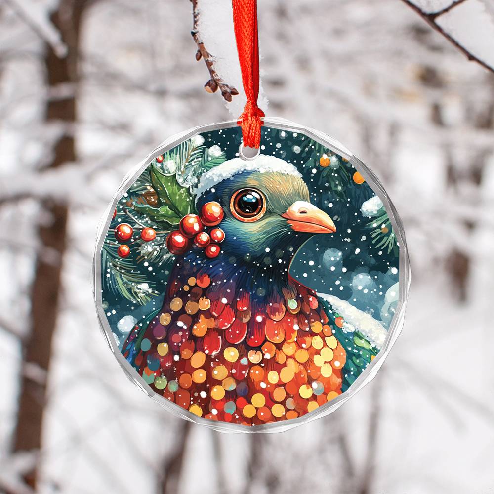 Beautiful Pigeon Christmas Night Design 1 Glass Ornament