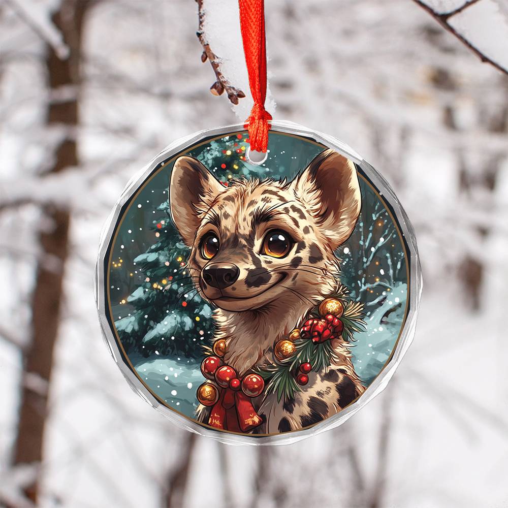 Beautiful Hyena Christmas Night Design 1 Glass Ornament