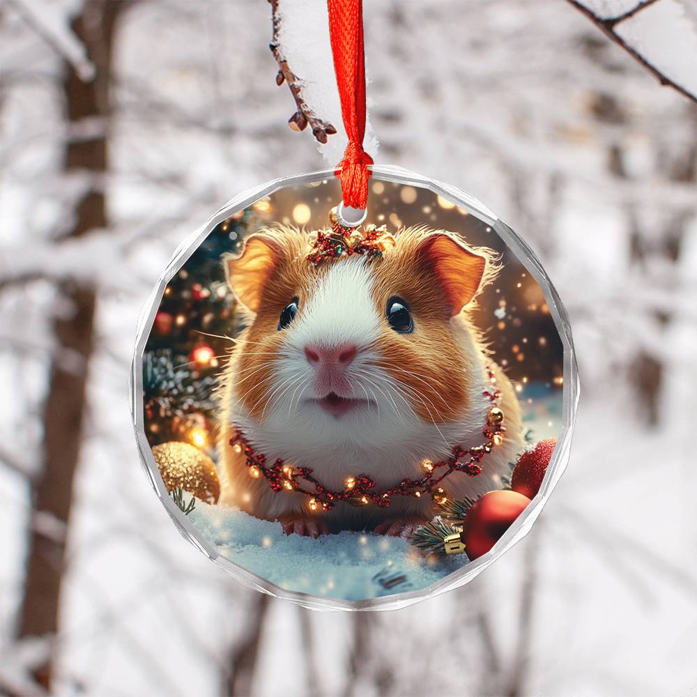 Beautiful Guinea Pig Christmas Night Design 1 Glass Ornament