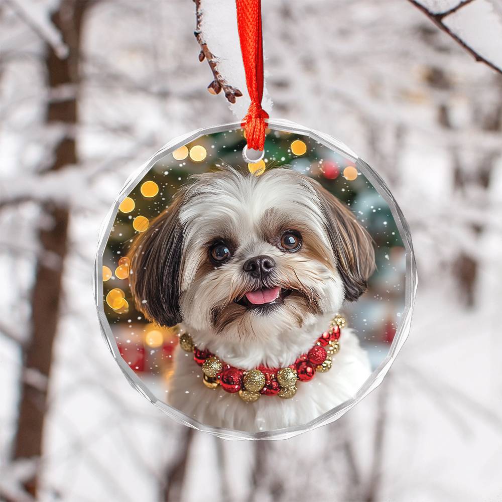 Beautiful Angus Shih Tzu Dog Christmas Night Design 3 Glass Ornament