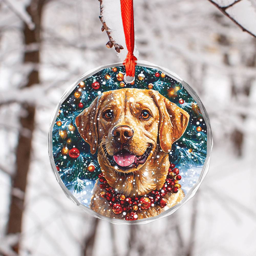 Beautiful Angus Labrador Retriever Dog Christmas Night Design 2 Glass Ornament