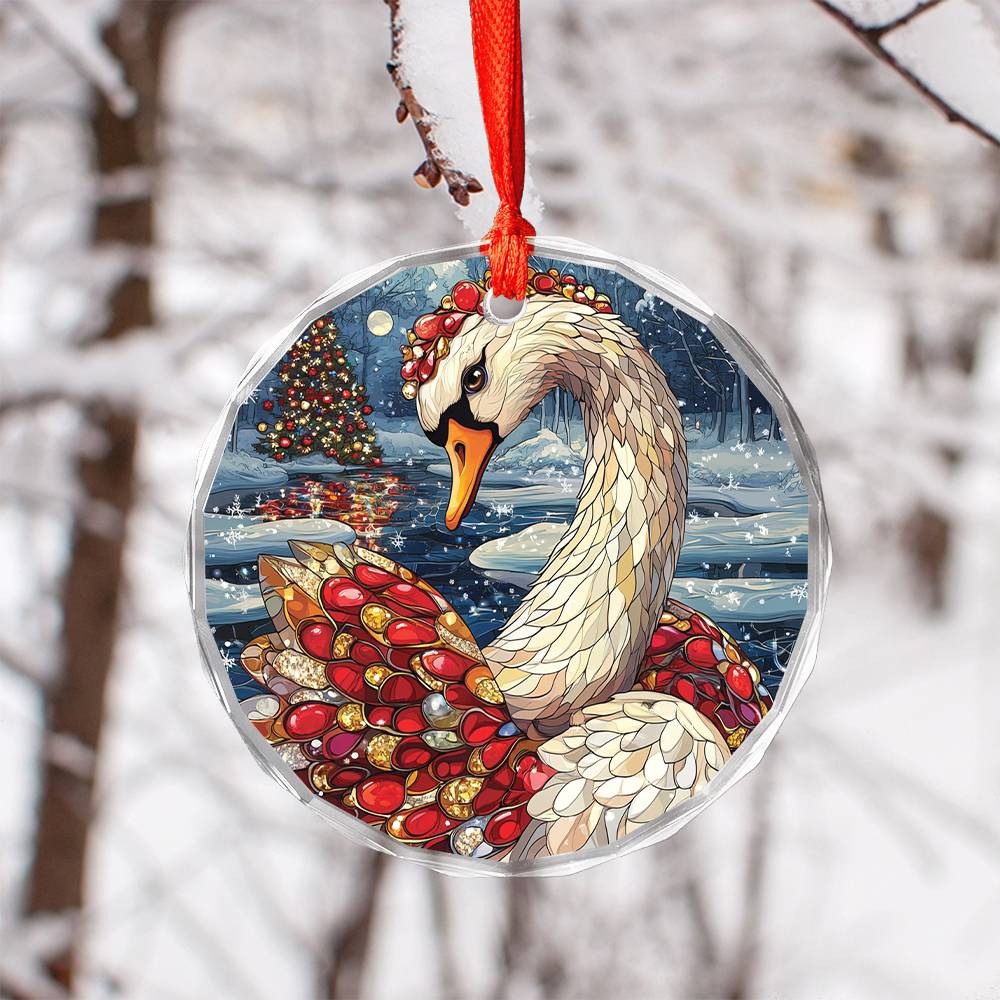 Beautiful Swan Christmas Night Design 3 Glass Ornament